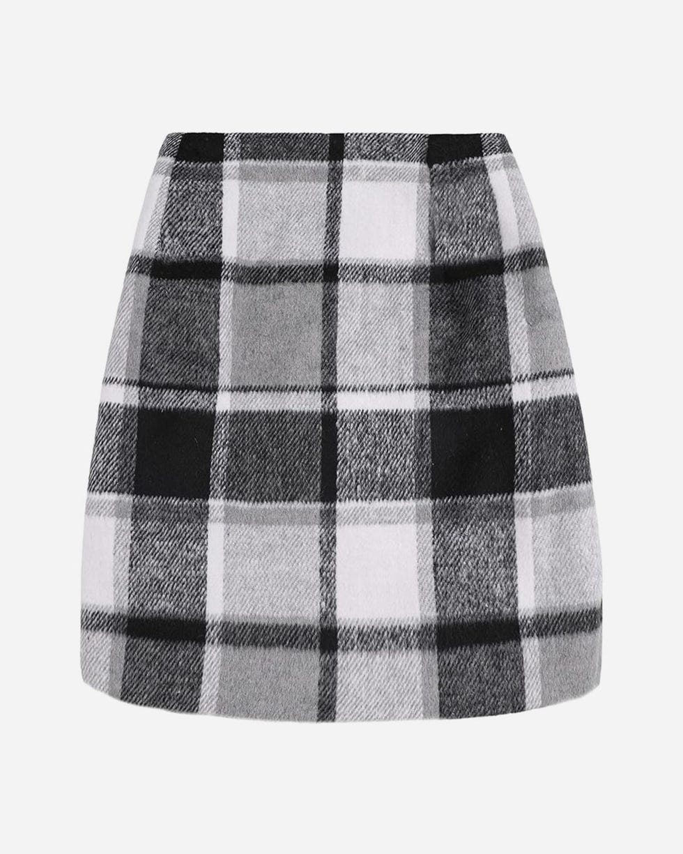 High waist checked mini skirt, red wool A-line spring pencil skirt