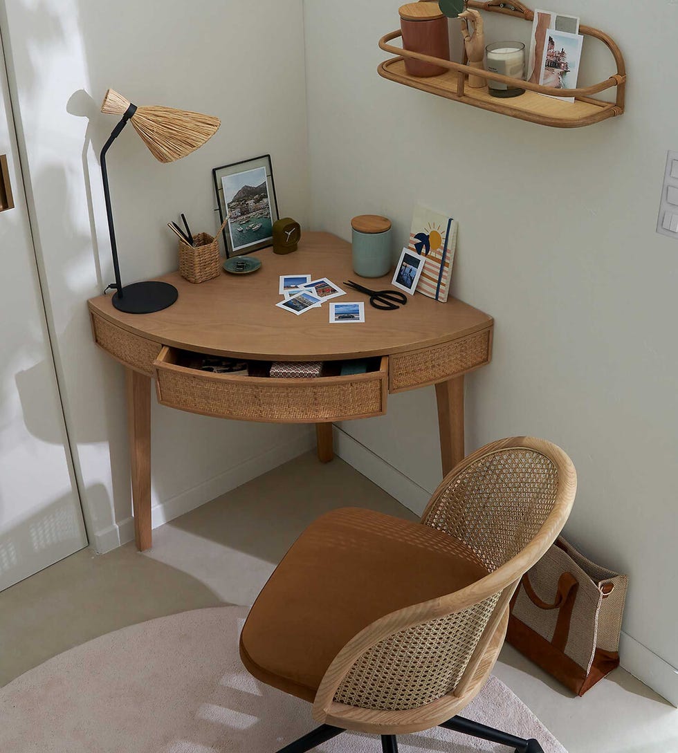 Achilde Oak Corner Console Desk with Drawer