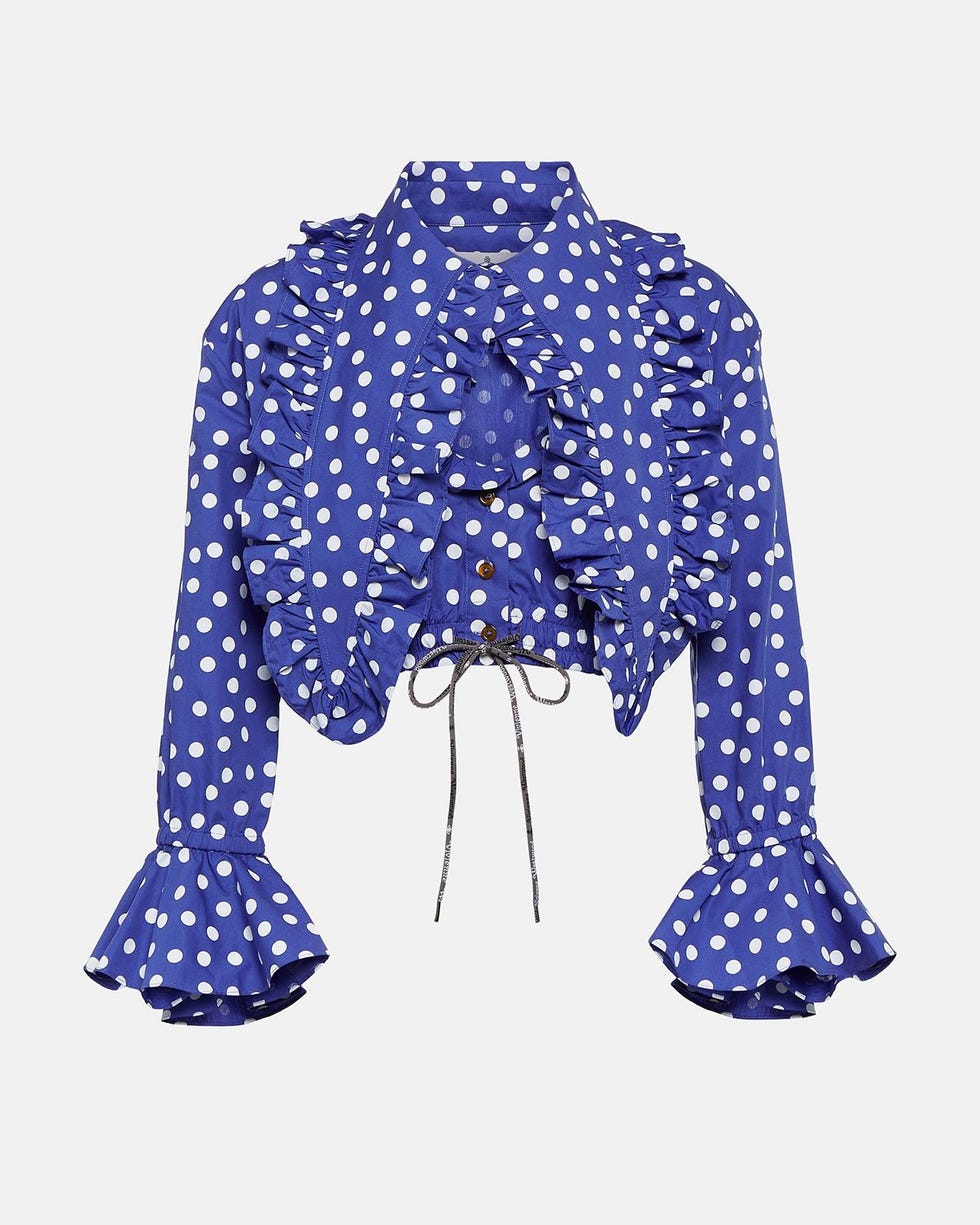 Heart Polka-Dot Ruffled Cotton Blouse