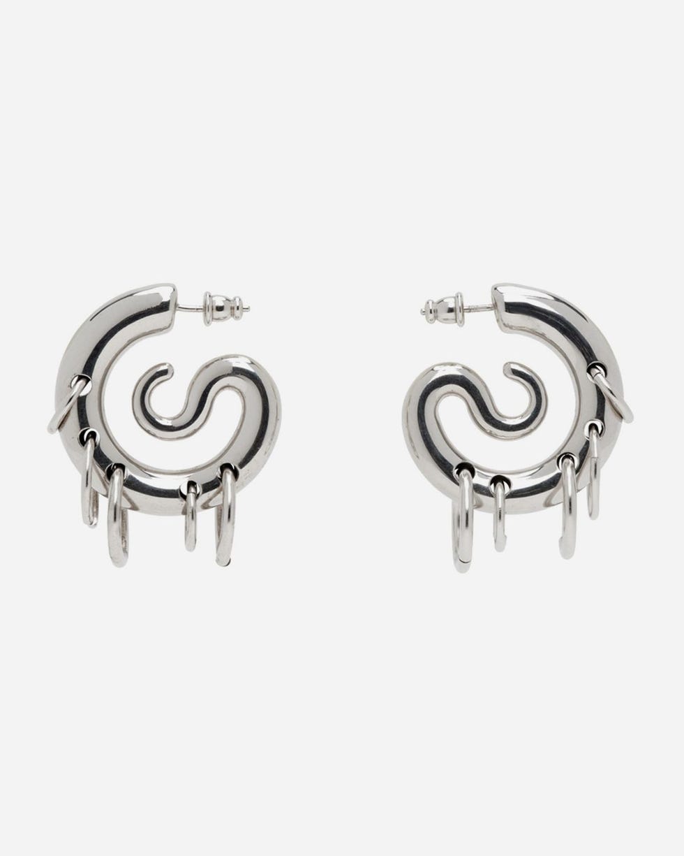 Silver Pierced Serpent Hoop Earrings