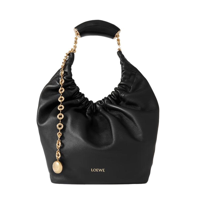 Squeeze small chain-embellished gathered leather tote