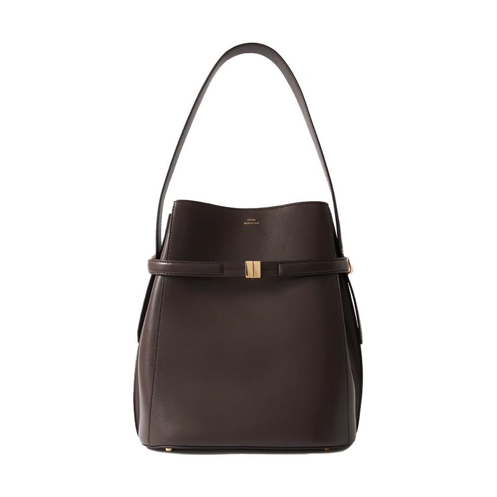 Belted leather tote