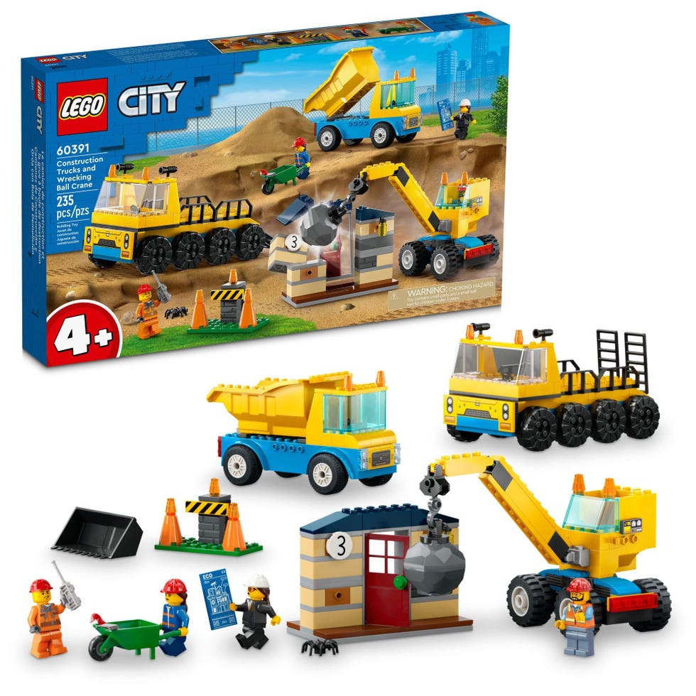 City Construction Trucks and Wrecking Ball Crane