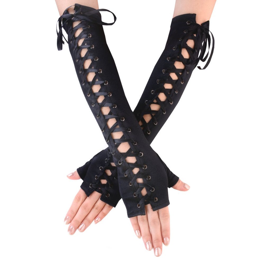 Full Length Fingerless Lace Up Gloves