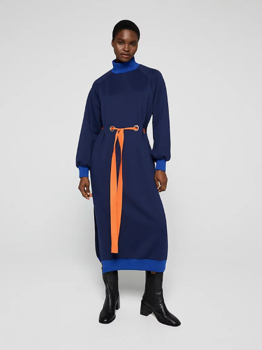 Roksanda Navy Belted Contrast Sweatshirt Midi Dress