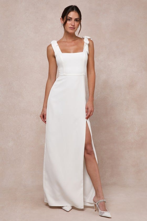 Lulus Your Sweetie White Tie-Strap Column Maxi Dress