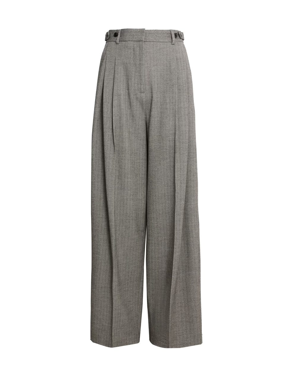 Herringbone Pleat-Front Wide-Leg Trousers
