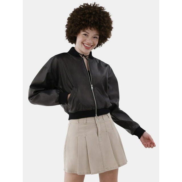 Faux Leather Cargo Bomber Jacket