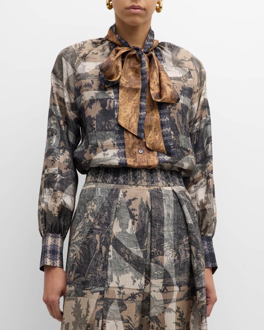 Toile-Print Silk Blouse