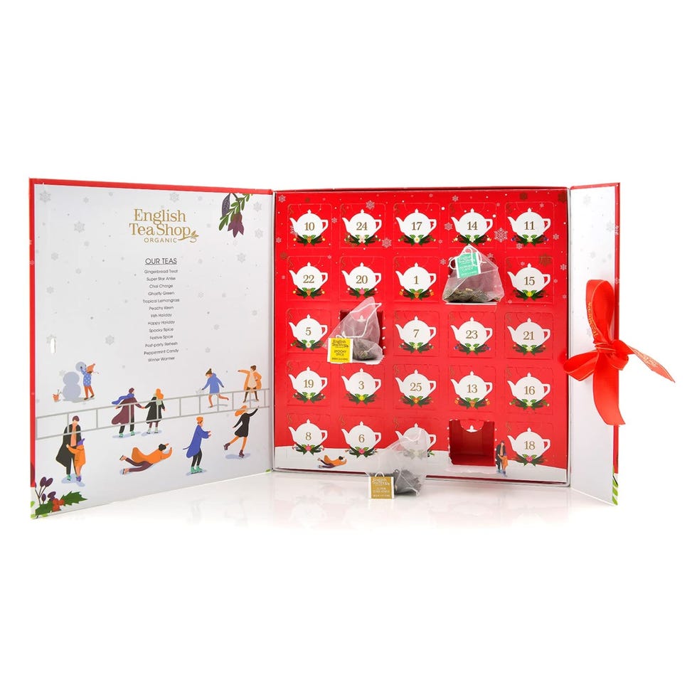 English Tea Shop® | Calendario dell'Avvento Rosso | Calendario Avvento Tè & Tisane BIO Speziate del Natale | Tisane Natale Cofanetto Tè BIO - 25 Piramidi (50 Gr)