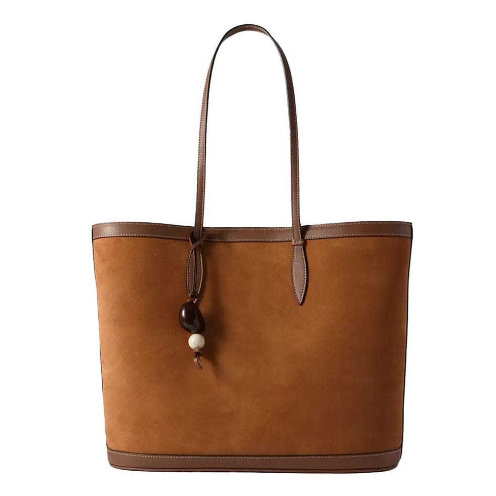 Embellished Leather-Trimmed Suede Tote