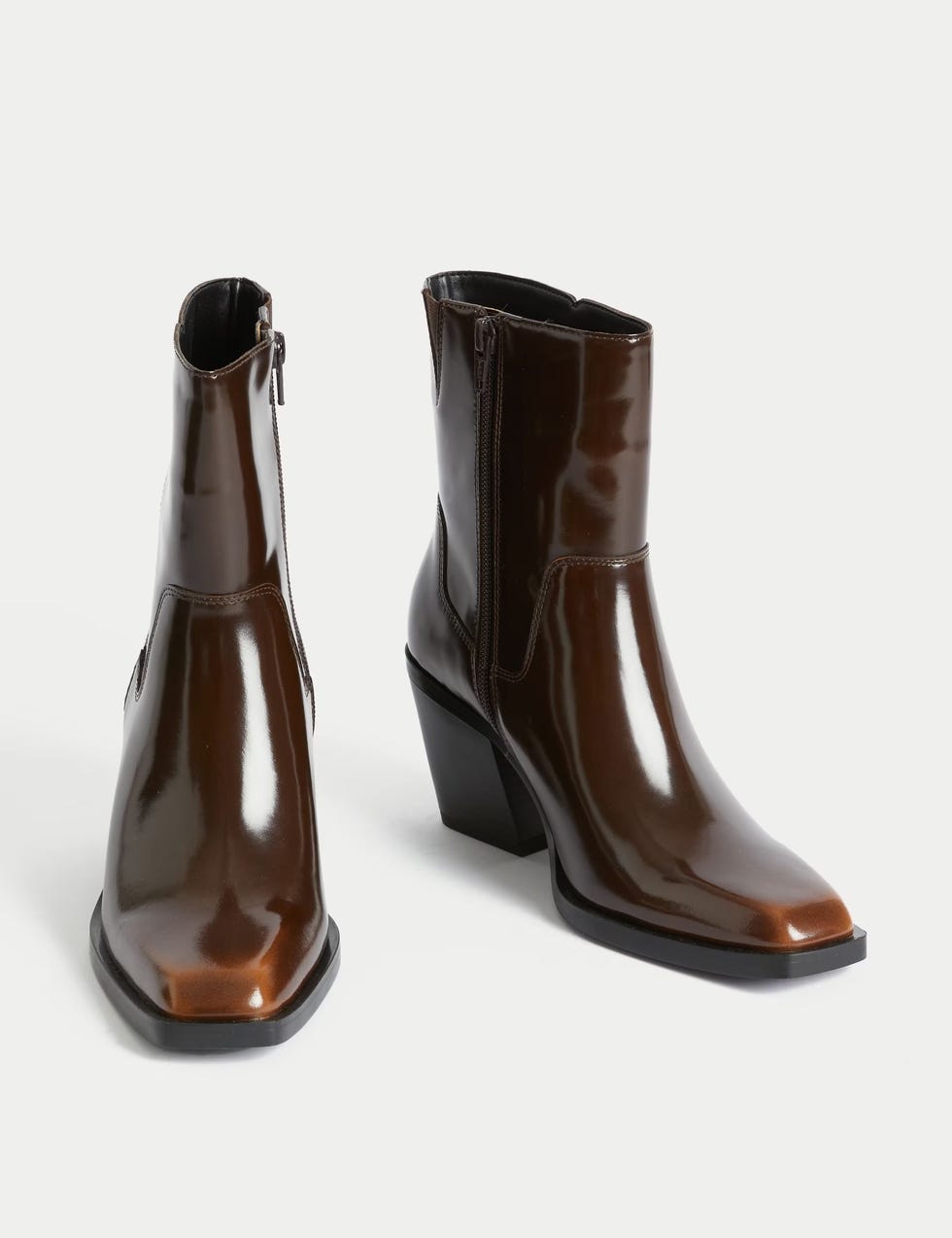Leather Cowboy Block-Heel Ankle Boots