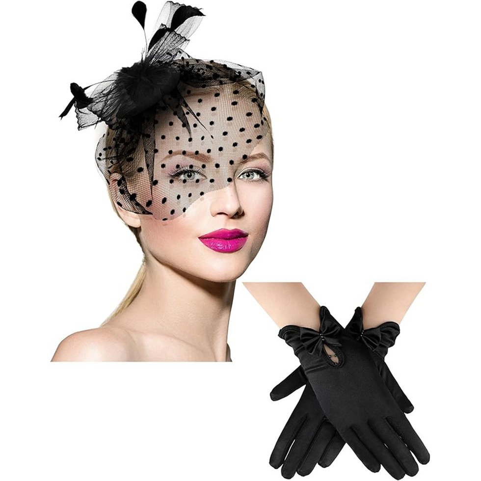 50er Jahre Fascinator Schleier Kopfschmuck und Handschuhe