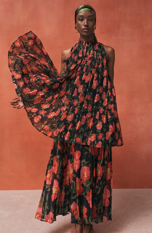 Floral Long Sleeve Pleat Maxi Dress 