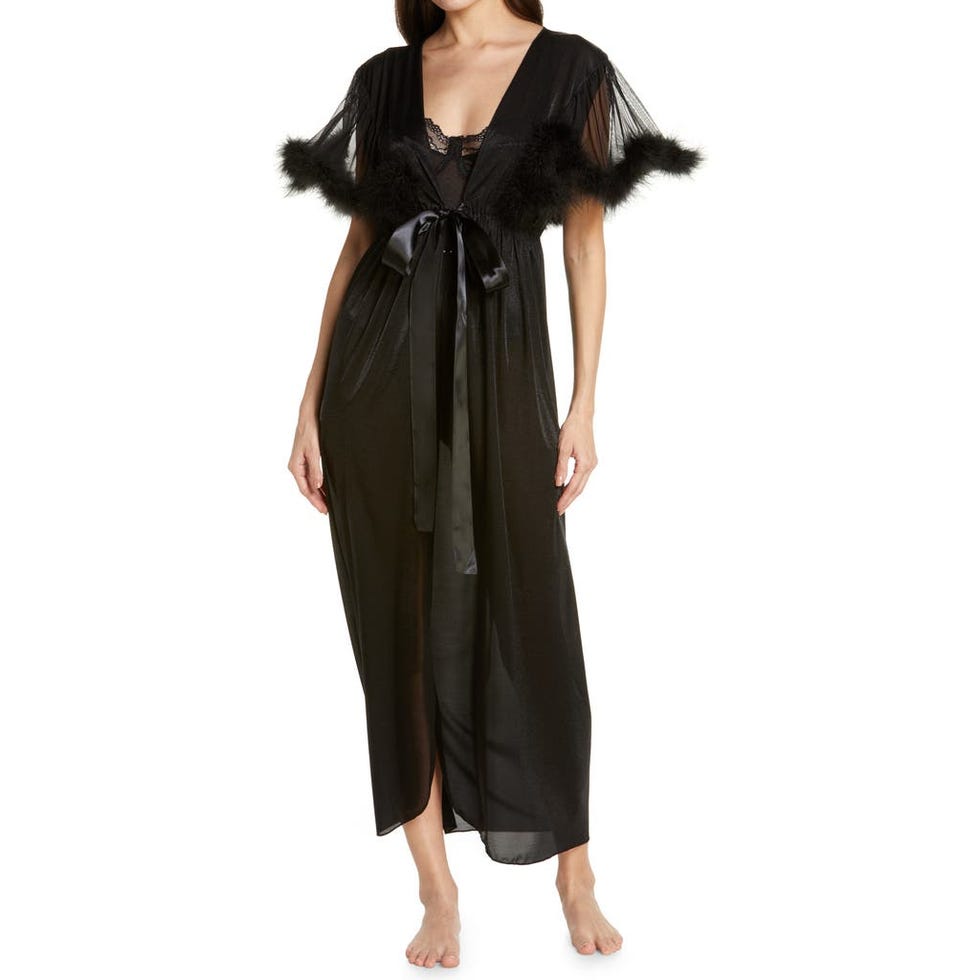 Robe with feather decoration in black