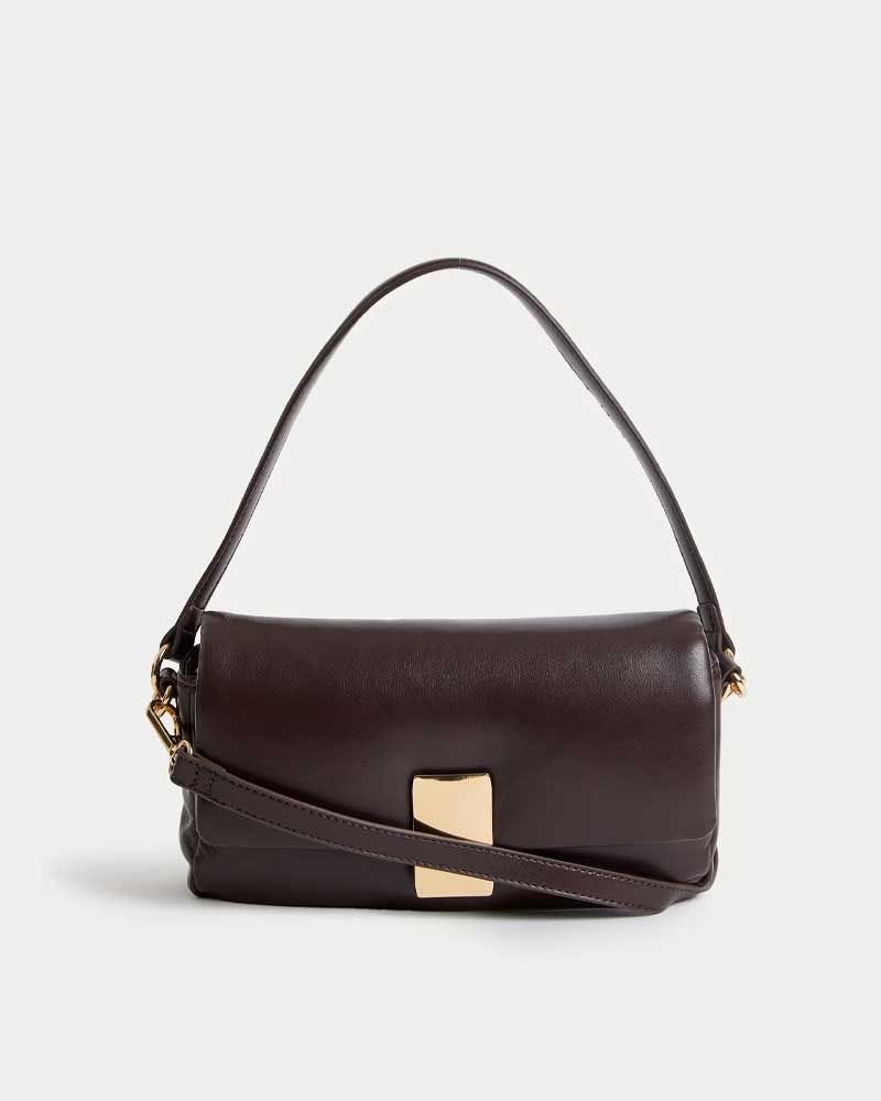Faux Leather Puffy Baguette Bag