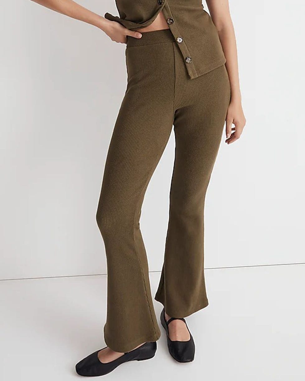 Ribbed Pull-On Flare Pants