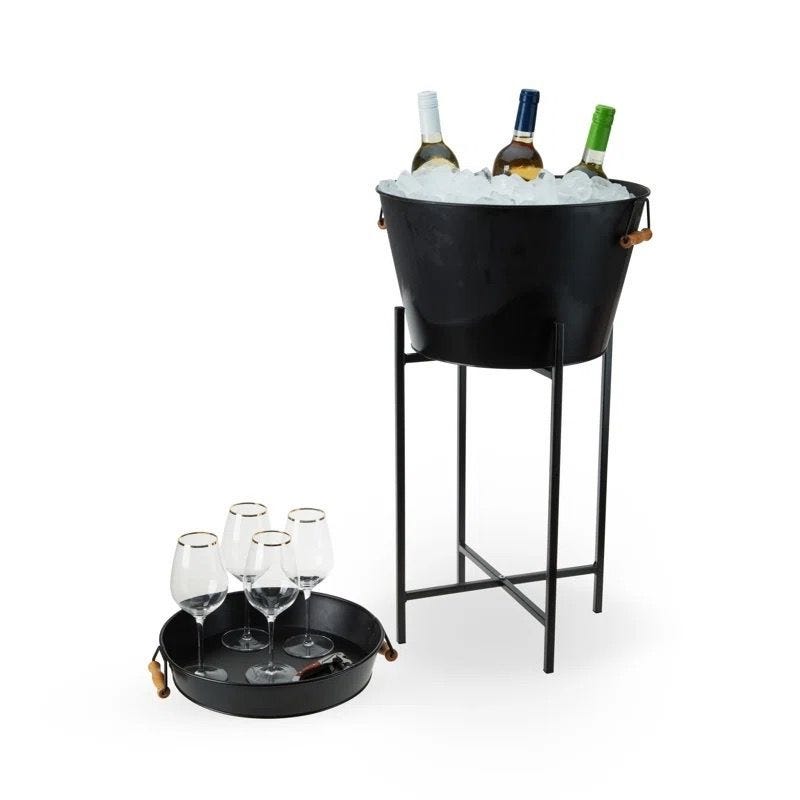 Twine Black Beverage Tub with Stand & Tray