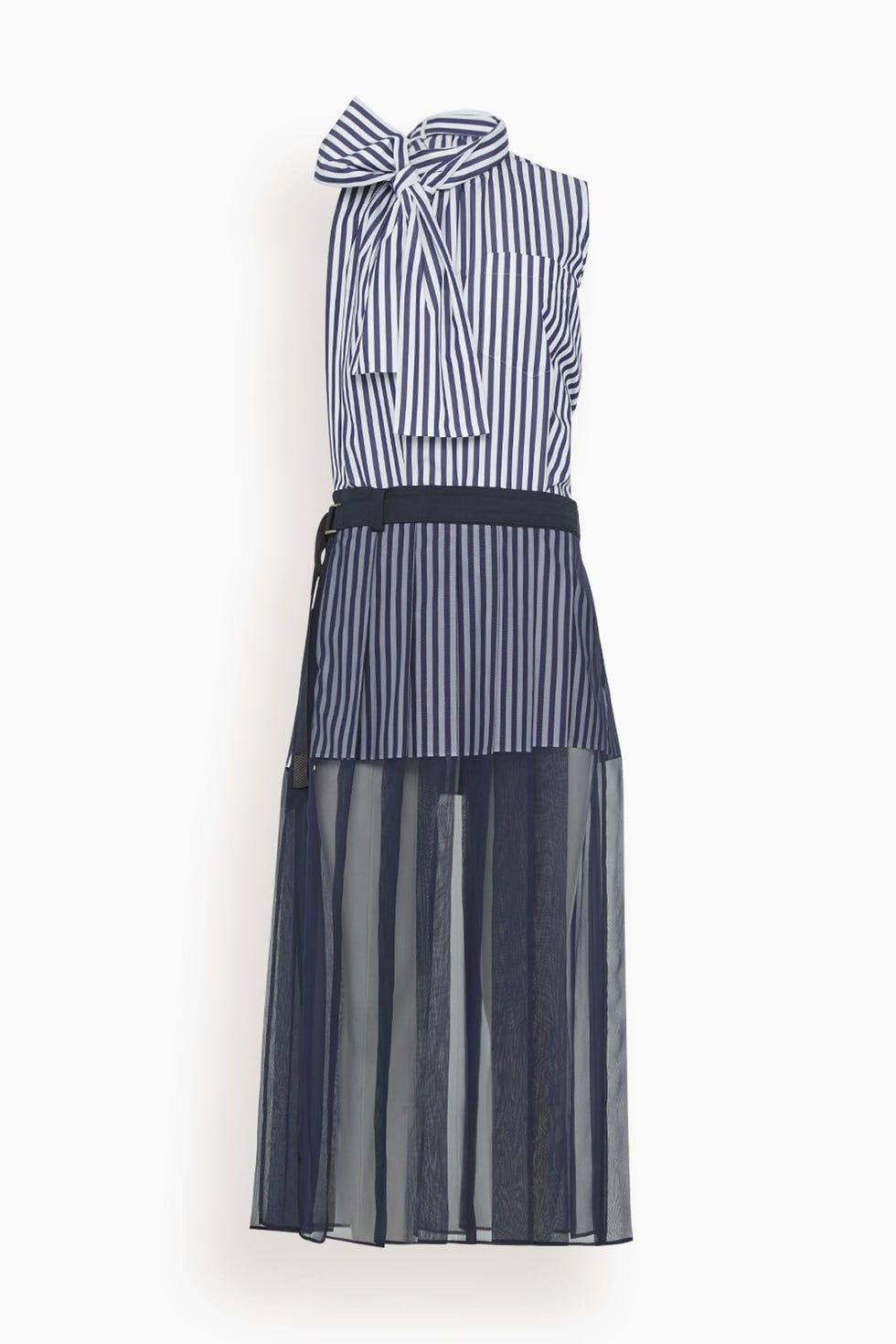 Cotton Poplin Dress in Navy Stripe × Navy