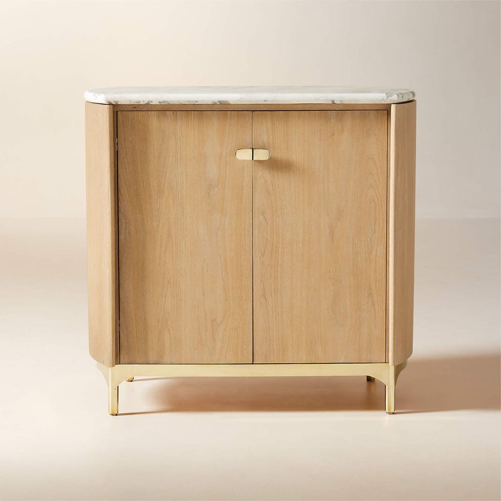 Claude Marble and Oak Wood Bar Cabinet 