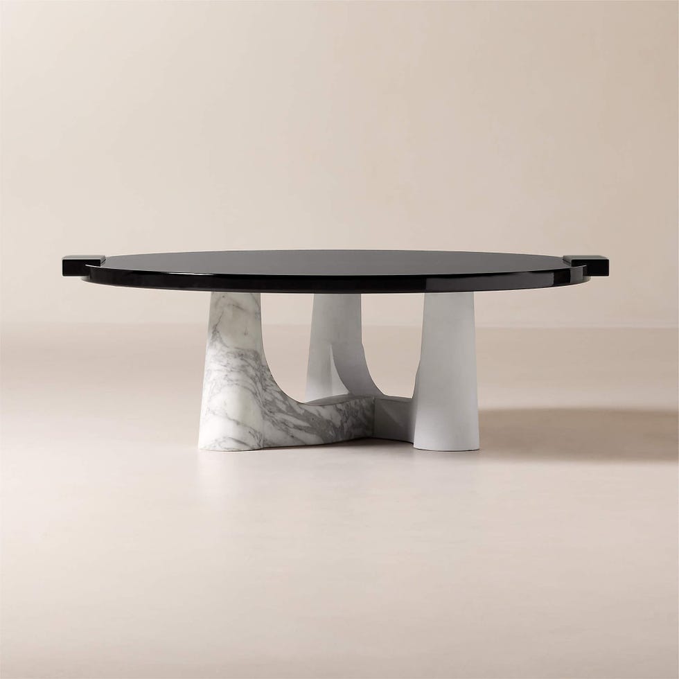 Leandre Black Lacquer and Marble Round Coffee Table by goop