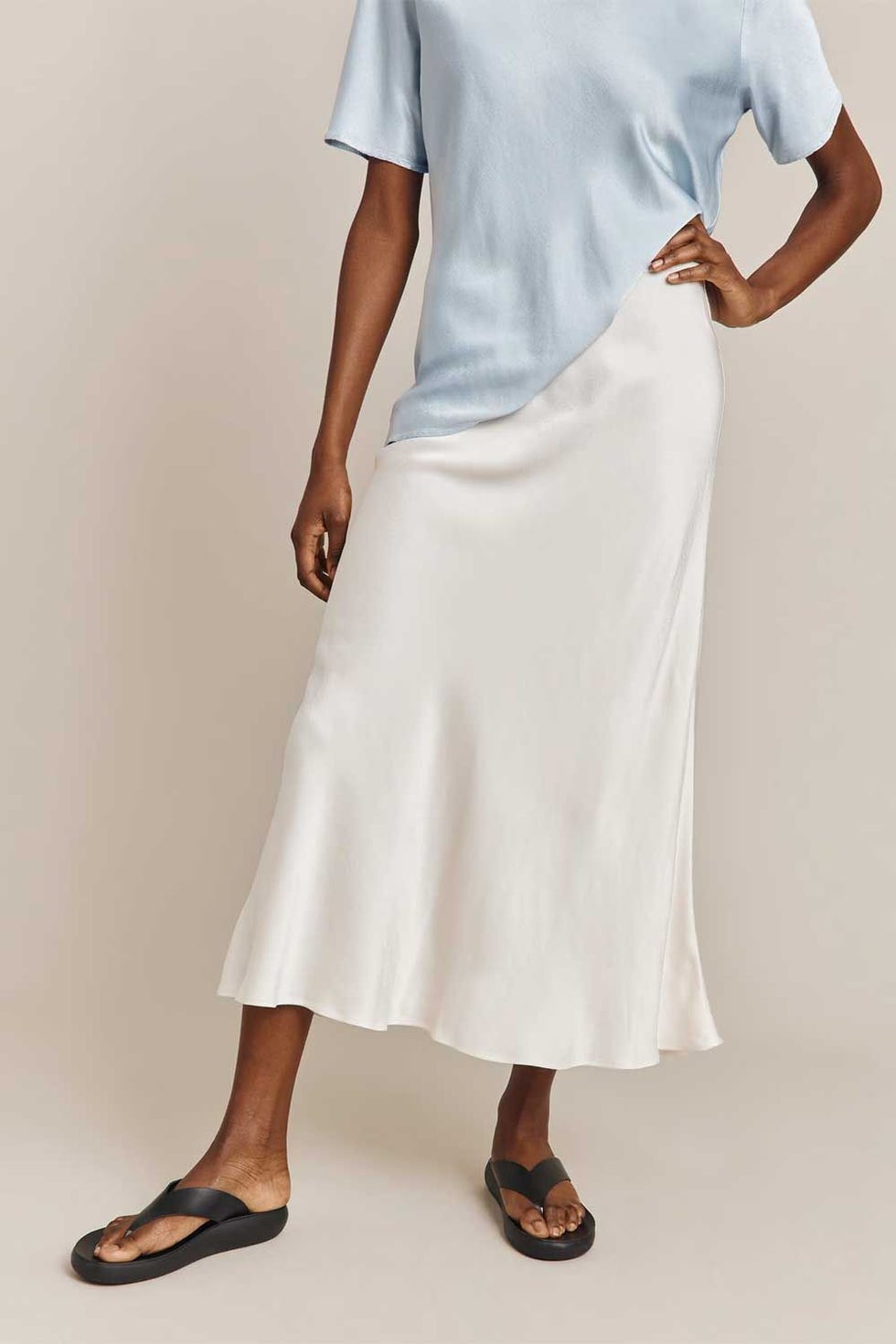 Satin Midi Slip Skirt