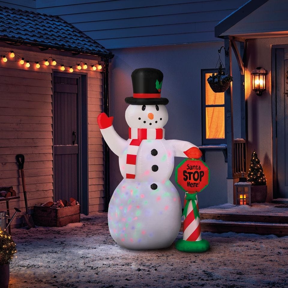 6ft Snowman with Disco Lights and Stop Sign