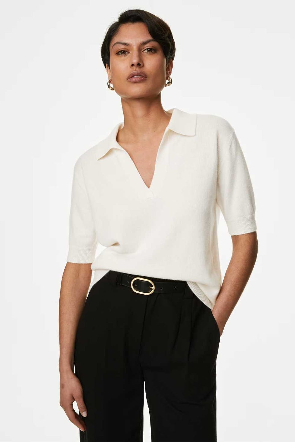AUTOGRAPH Pure Cashmere Collared Knitted Top