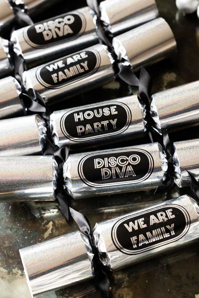 6 Silver Disco Christmas Crackers