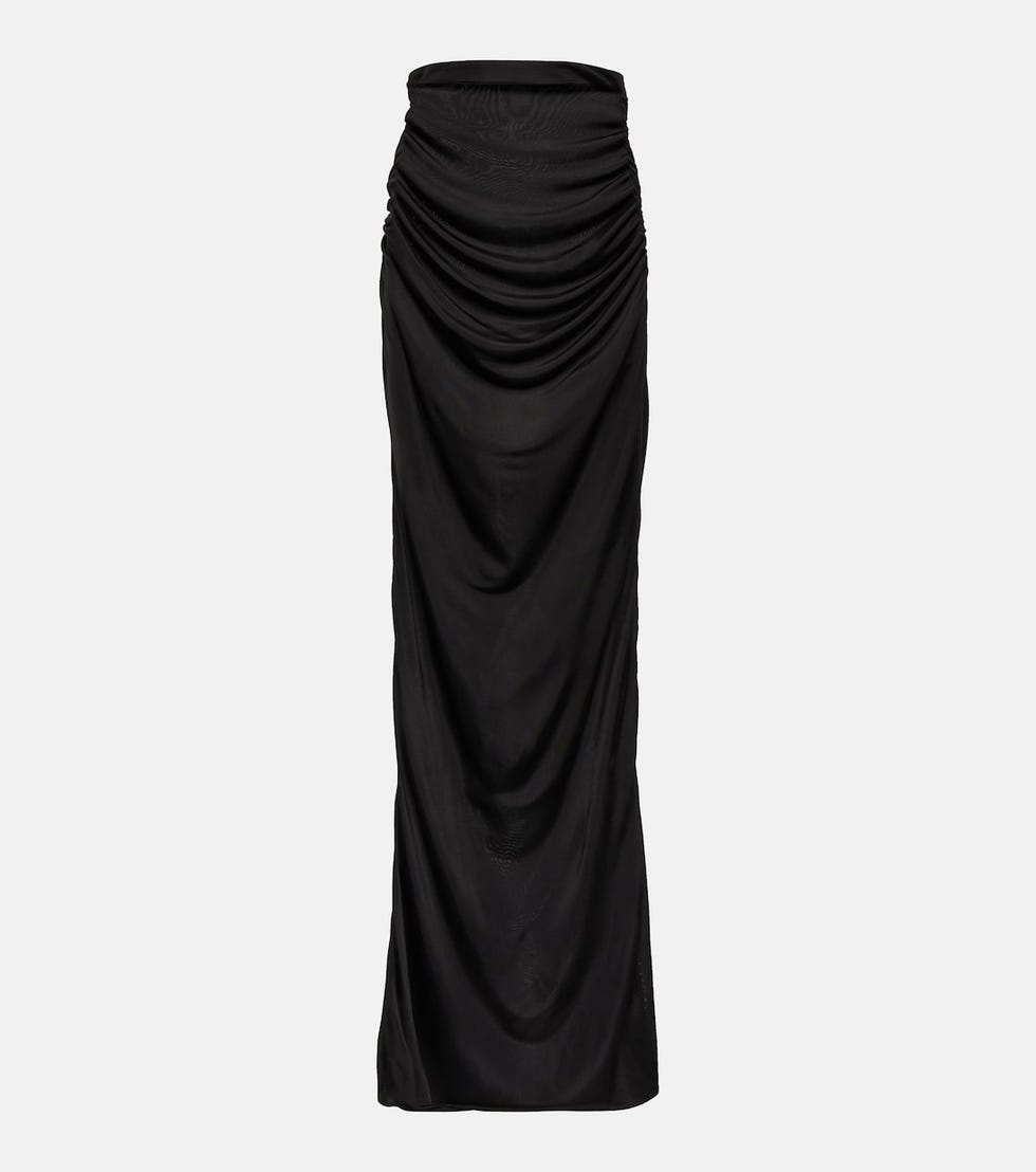 Ruched High-Rise Satin Maxi Skirt