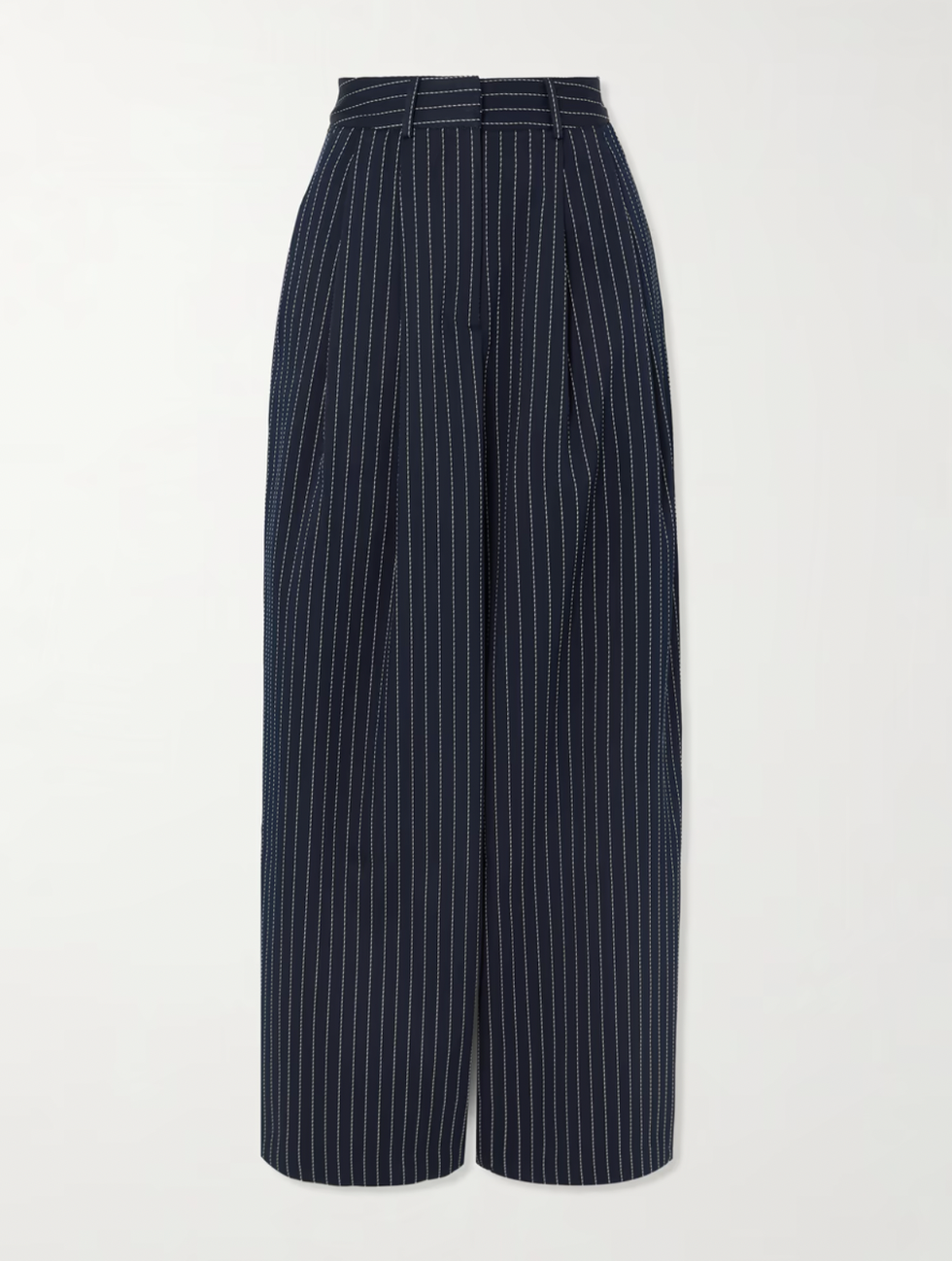 Pinstriped Twill Wide-Leg Trousers
