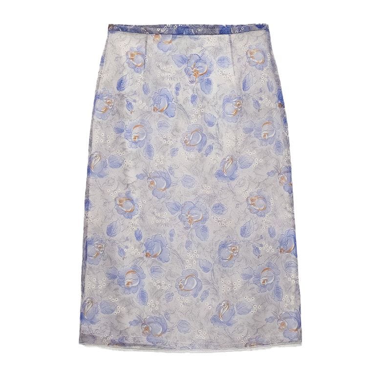 Printed Nylonette Midi Skirt