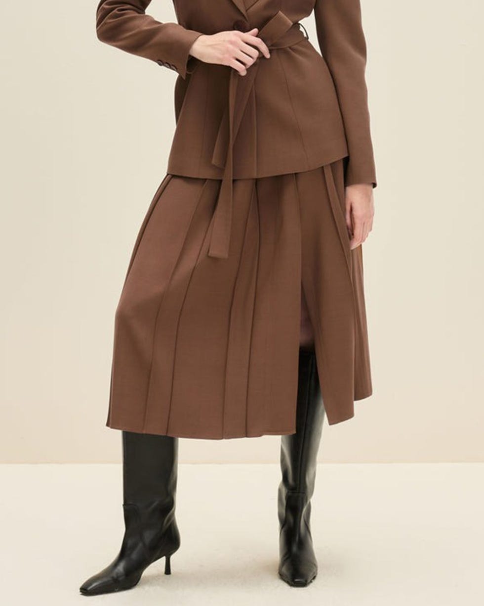 Pleated Midi Skirt In Chocolate Brown