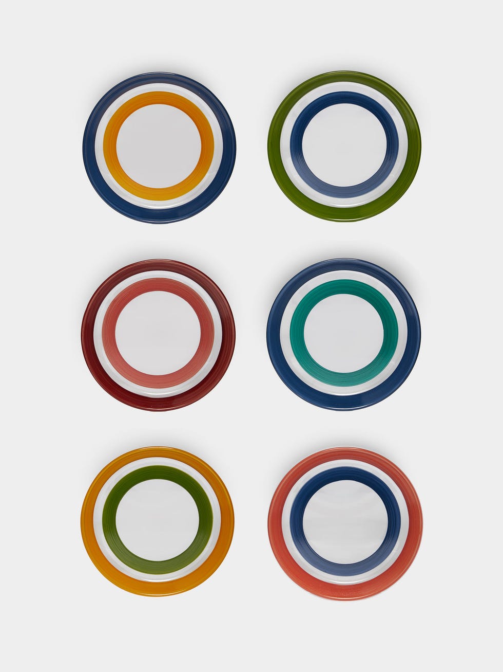 Los Vasos De Agua Clara Stripe Hand-Painted Glass Bread Plates, Set of 6