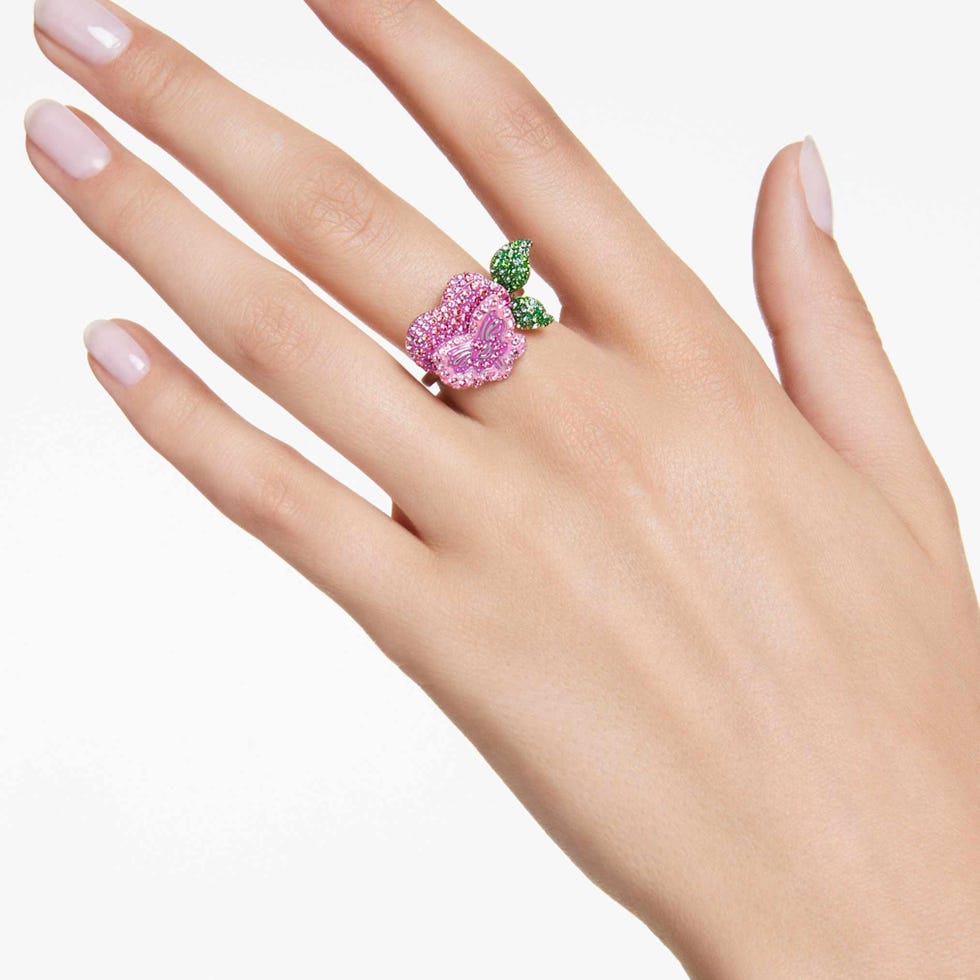 Alice in Wonderland cocktail ring Flower, Multicolored, Rhodium plated