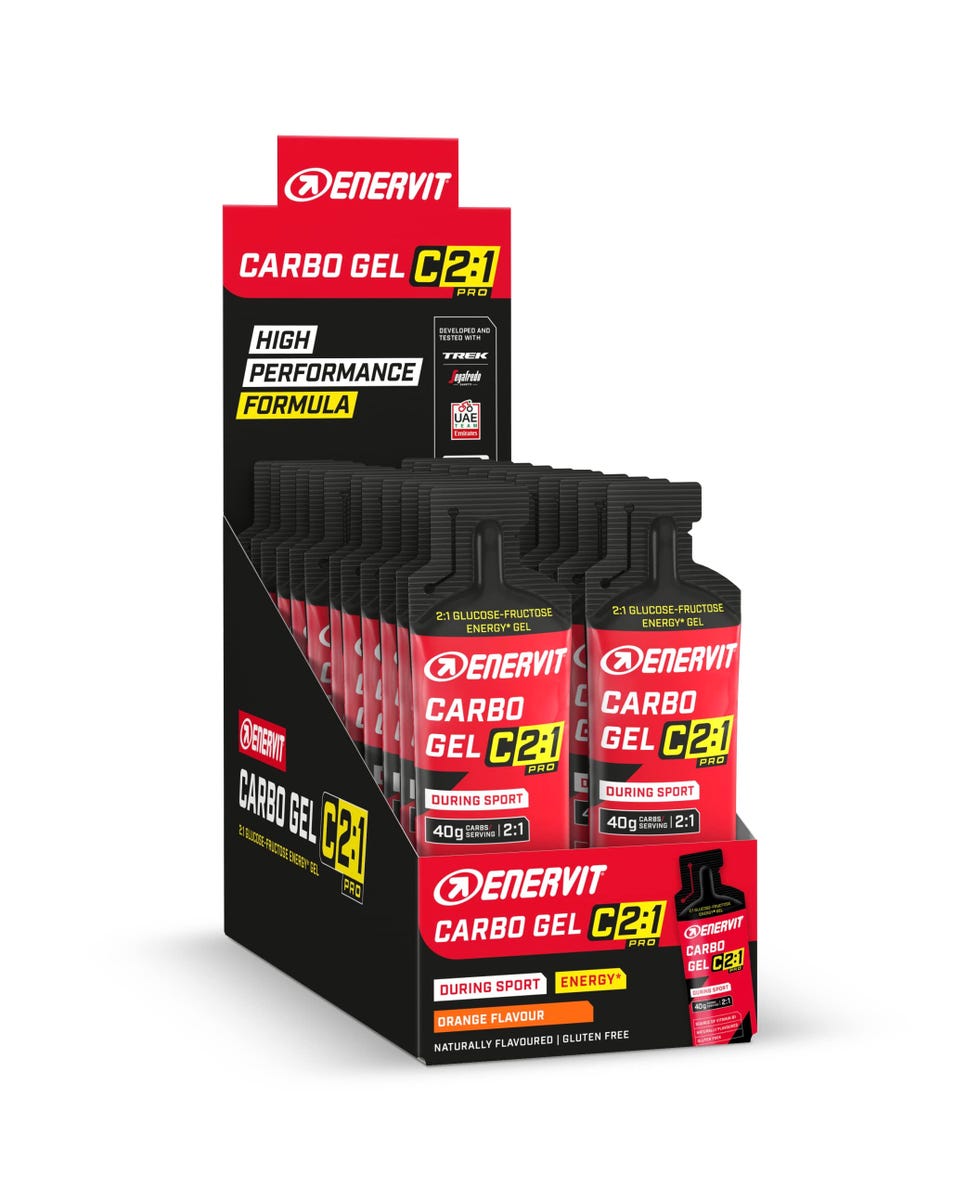 Enervit, Carbo Gel C2:1PRO Orange, Confezione da 24 Gel, Gel Enervit con Maltodestrine, Fruttosio e 40g di Carboidrati, Gel Energetico per Attività di Resistenza ad Alta Intensità, Senza Glutine