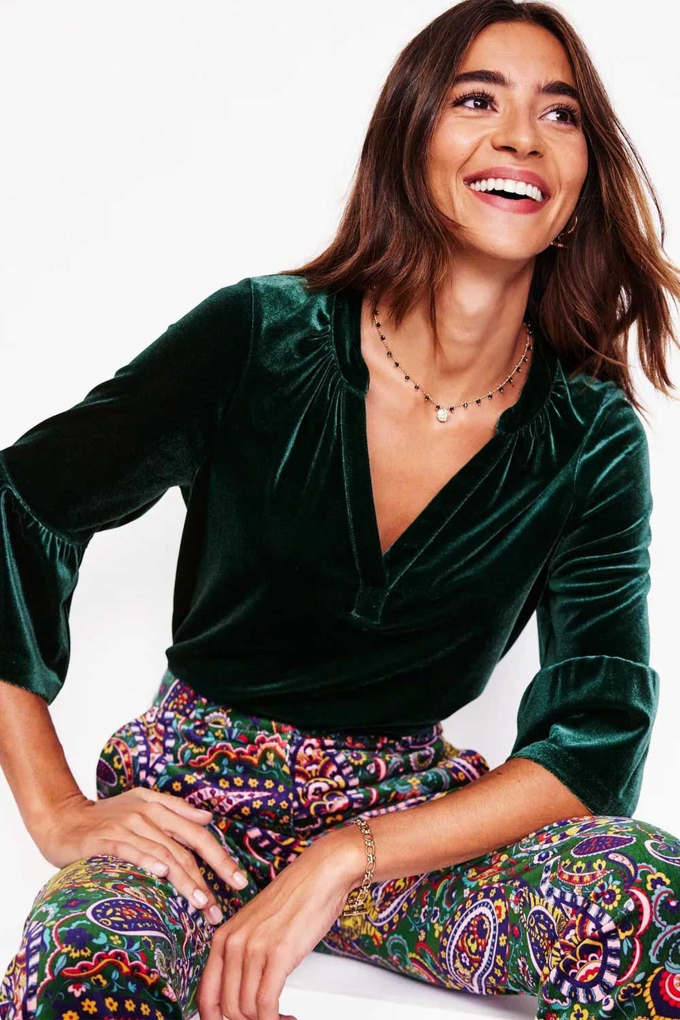 Notch Neck Frill Velvet Top