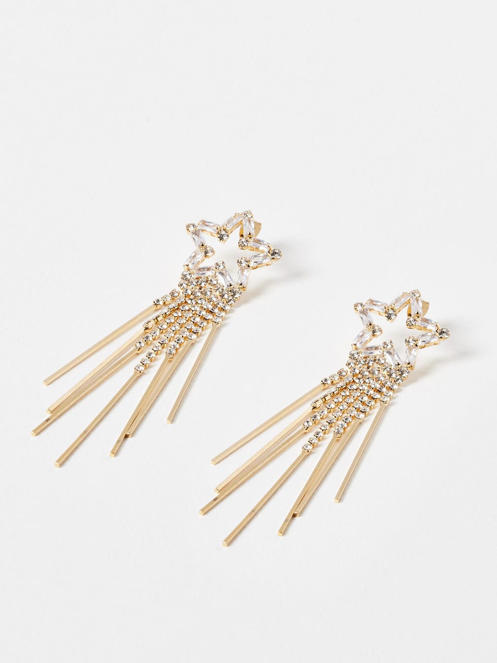 Raya Starburst & Bar Gold Tone Tassel Drop Stud Earrings
