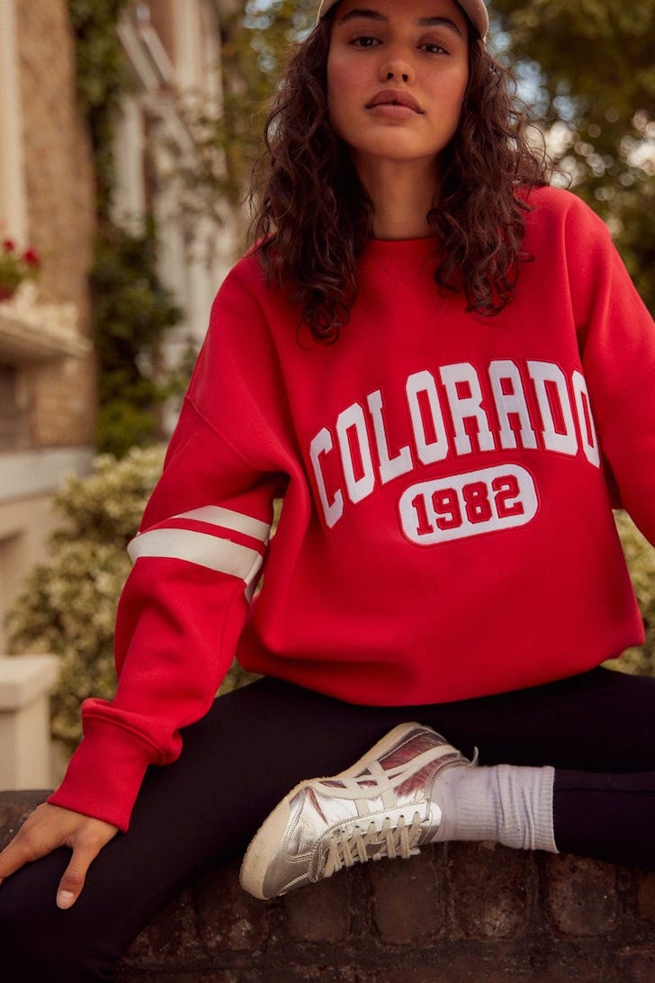 Red Relaxed Fit Colorado American City Graphic Varsity Sweatshirt