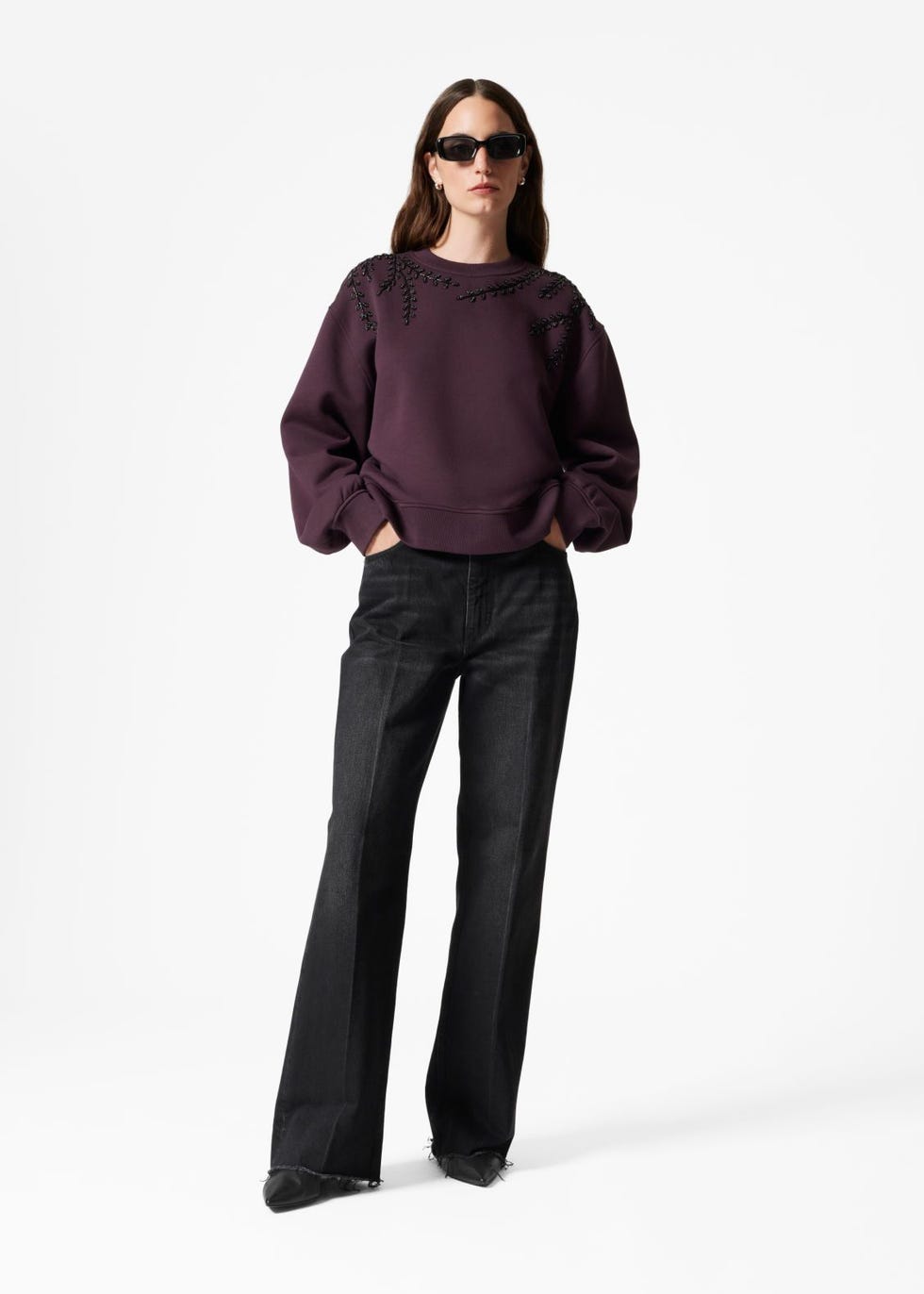 Rhinestone-Embroidered Sweatshirt