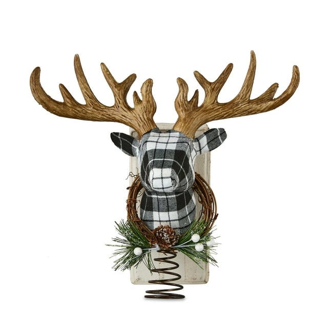 Black and White Plaid Deer Christmas Tree Topper