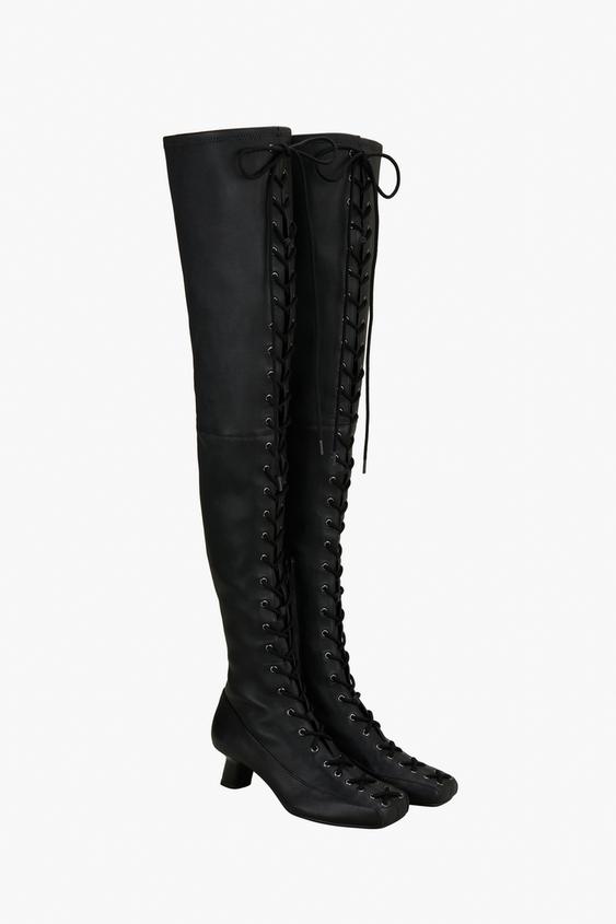 Lace-Up Leather Heeled Boots