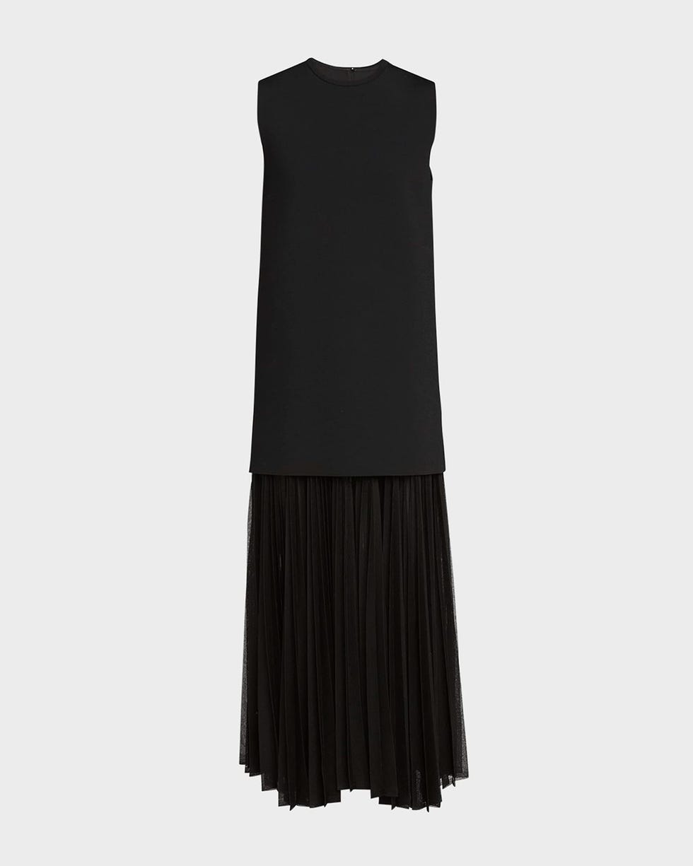 Pleated Sheer-Skirt Sleeveless Maxi Dress