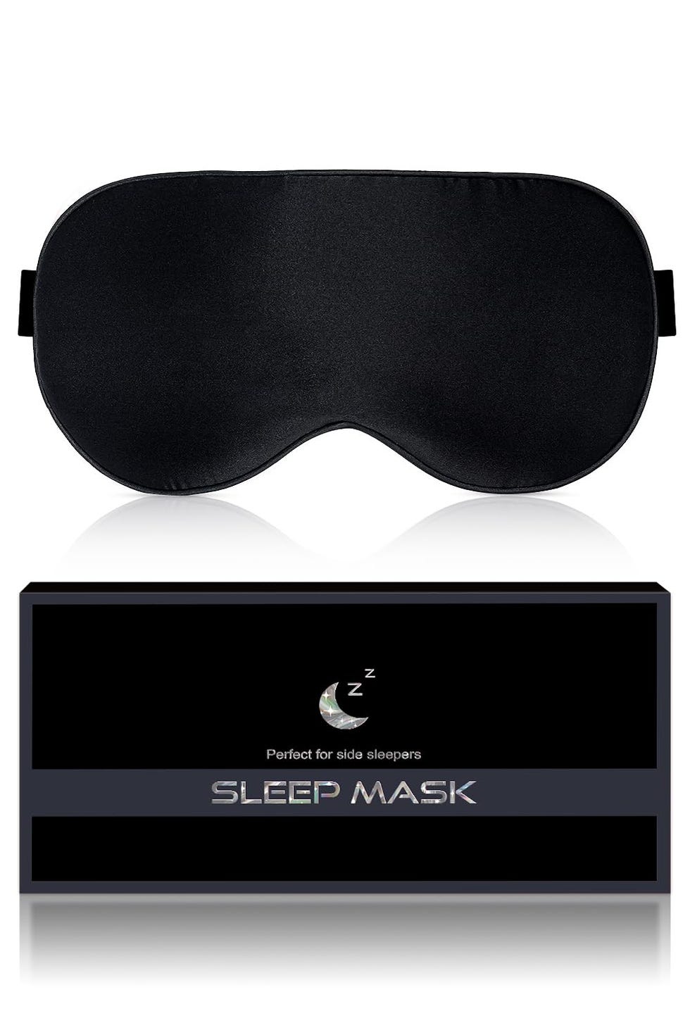 Mascherina per Dormire, Maschera per Dormire in Pura Seta di Gelso al 100%, Mascherina Occhi per Dormire Ipoallergenica Oscurante con Fascia Regolabile (Nero)