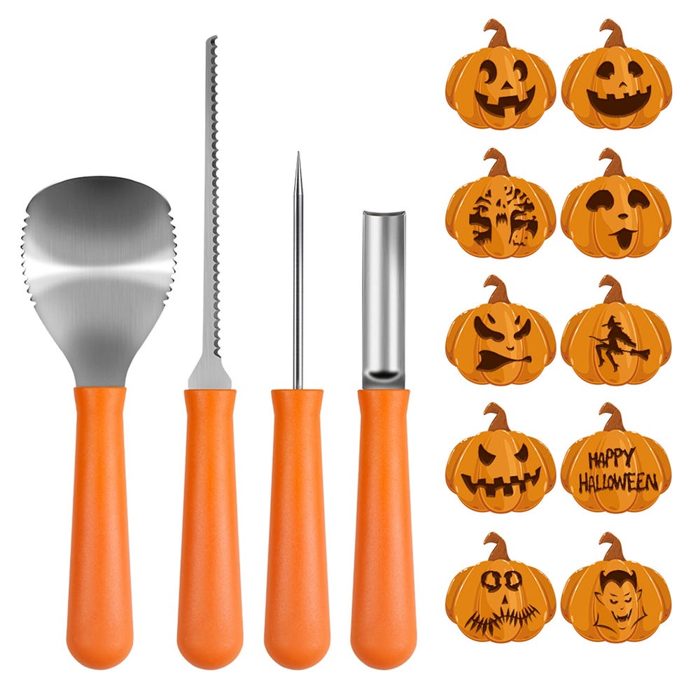 Pumpkin Carving Kit, Halloween Pumpkin Carving Tools, Professional Pumpkin Decorating Kits, Stainless Steel Carving Knife Tools Set for Halloween Decoration Jack-O-Lanterns (4Pieces, Yellow)