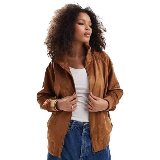 Suedette Funnel Neck Bomber Jacket