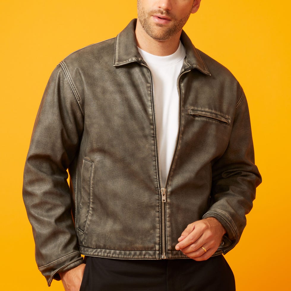 Cropped Vegan Leather Zip Trucker Jacket