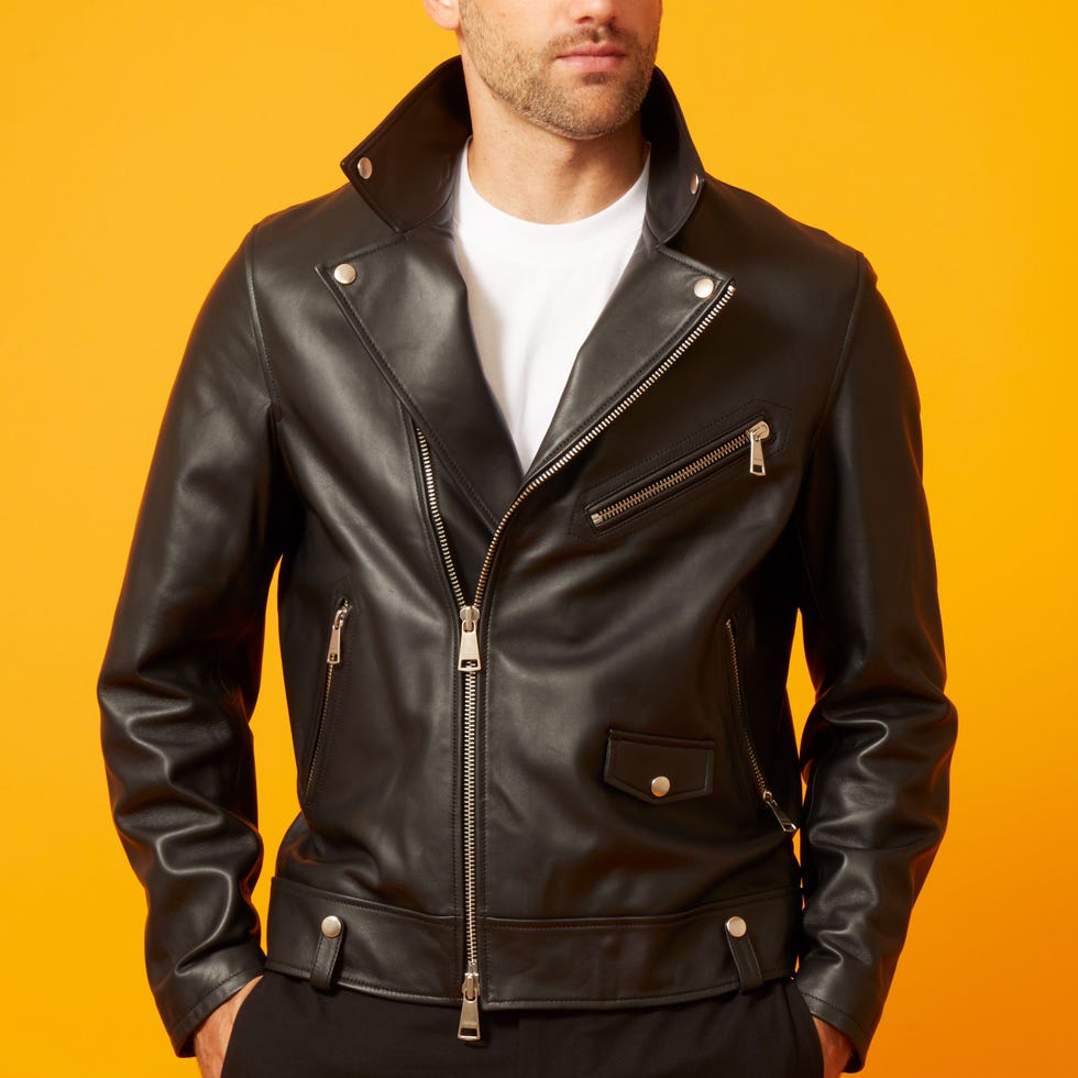 Full-Zip Leather Biker Jacket