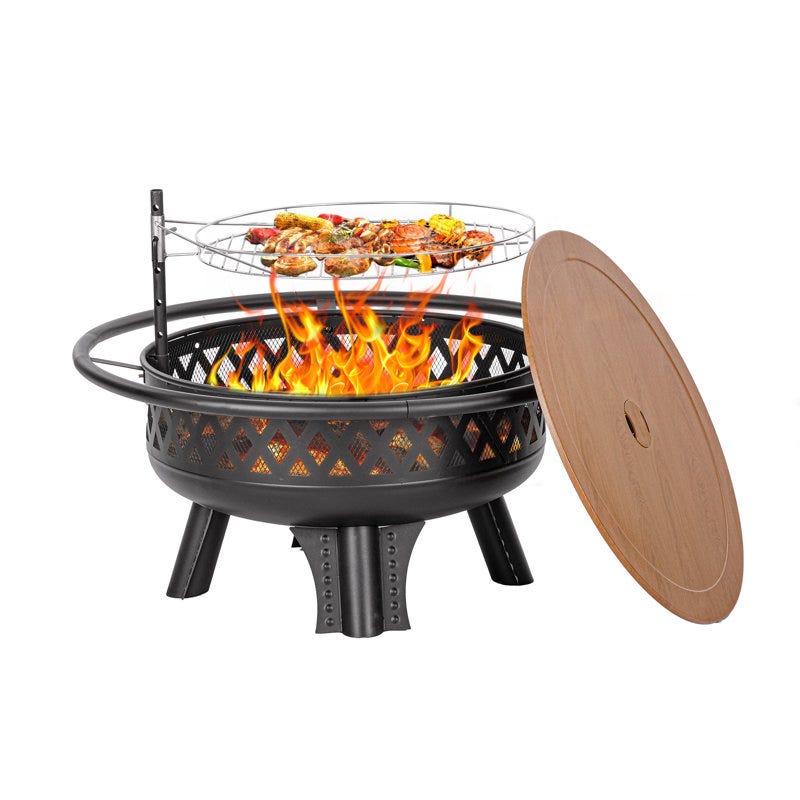 32-inch Wood Burning Fire Pit With Grill & Lid