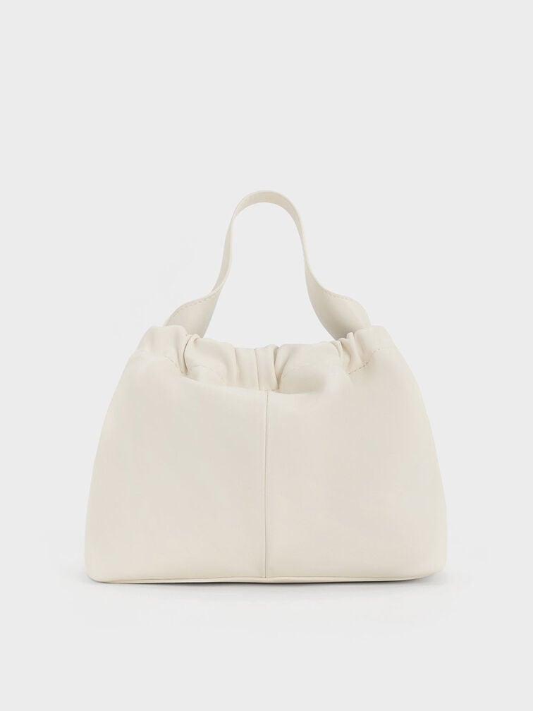 Ally Ruched Slouchy Chain-Handle Bag in Cream